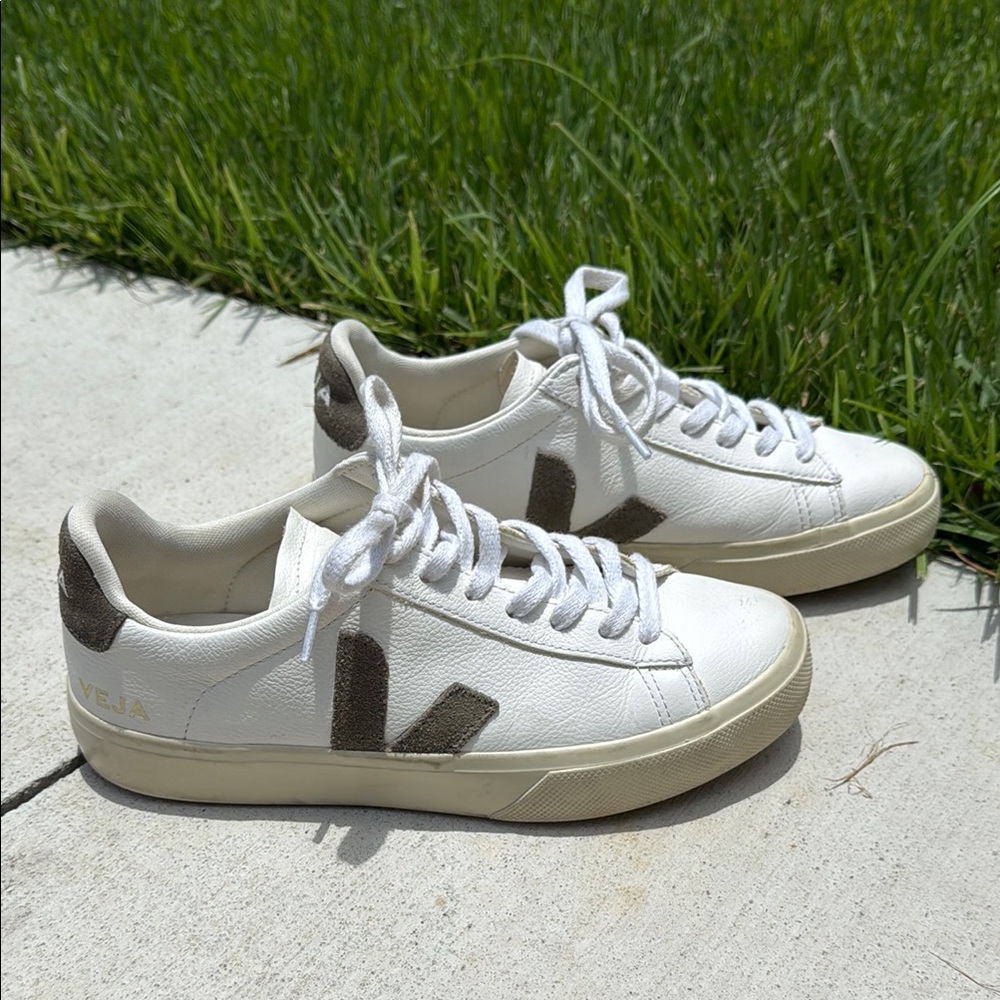Veja White and Tan Sneakers